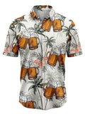 themeisles Men's Shirt Summer Hawaiian Shirt Graphic Prints Beer Leaves Turndown Yellow Pink Army Green Navy Blue Blue Street Casual Short Sleeves Button-Down Print Clothing Apparel Tropical Fashion Hawaiian