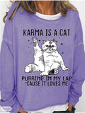 themeisles Women's Sweatshirt Pullover KARMA IS A CAT Printed Garden Neck Printed Sweatshirt