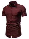 themeisles Men's Casual Standing Collar Printed Shirt Summer Short Sleeve Shirt