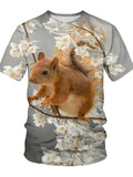 themeisles Men's Summer 3D Digital Printing Squirrel Pattern Short Sleeve T-shirt Men's Round Neck Loose T-shirt Green