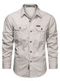 themeisles Autumn New Shirt Men's Lapel Long-sleeved Cotton Casual Solid Color Shirt in The Youth Workwear Slim Jacket