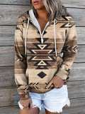 themeisles Women's Hoodie Sweatshirt Pullover Basic Ethnic Zipper Front Pocket Light Yellow Creamy-white Red-brown Geometric Tribal Street Hoodie Long Sleeve S M L XL 2XL 3XL