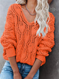 themeisles Women's Jumper Crochet Knit Hollow Out Knitted Solid Color V Neck Stylish Sexy Daily Going out Drop Shoulder Winter Fall Blue Orange S M L / Long Sleeve / Sweater / Regular Fit