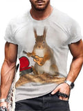 themeisles 3D Cartoon Printed Summer Short Sleeve Men's Squirrel Printed Short Sleeve T-Shirt Round Neck T-Shirt