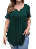 swvws Women's Plus Size Tops T shirt Tee Solid Color Button Short Sleeve Crew Neck Basic Casual Daily Weekend Polyester Spring Summer Green Black