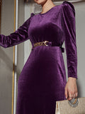 themeisles Zipper Solid Color Belted Wrap Mermaid Round-Neck Midi Dresses