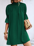 themeisles Solid Color Falbala Loose Half Sleeves Stand Collar Mini Dresses