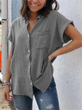 themeisles Casual Cotton Linen Shirt Short Sleeve Vintage Tops