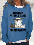 themeisles Women's Sweatshirt Pullover Active Streetwear Black Blue Purple Cat I HAD MY PATIENCE TESTED Sports Round Neck Long Sleeve S M L XL XXL 3XL