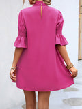 themeisles Solid Color Falbala Loose Half Sleeves Stand Collar Mini Dresses