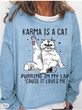 themeisles Women's Sweatshirt Pullover KARMA IS A CAT Printed Garden Neck Printed Sweatshirt