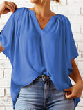 themeisles Summer Loose V-neck Tops Casual Women's T-shirt Chiffon Shirt