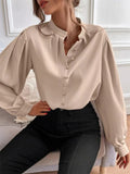 themeisles Women's Shirt Spring and Summer New Elegant Solid Color Lapel Long-sleeved Single-row Button Loose Urban Style Female Blouse