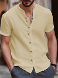 themeisles Hawaii New Fashion Men's Retro Buttons Cotton Linen Casual Short Sleeve Shirt