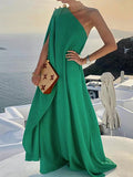 themeisles Simple Asymmetric Solid Color One-Shoulder Maxi Dresses