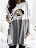 themeisles Women's Long Sleeve Dress 3D Print Cute Cat Women's Black Gray S M L XL 2XL 3XL 4XL 5XL