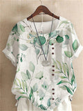 themeisles Women's Shirt Blouse White Light Green Royal Blue Floral Print Short Sleeve Casual Holiday Basic Round Neck Regular Floral S