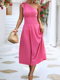 themeisles Solid Color Sleeveless One-shoulder Midi Dresses