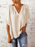 themeisles Summer Loose V-neck Tops Casual Women's T-shirt Chiffon Shirt