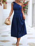 themeisles Solid Color Sleeveless One-shoulder Midi Dresses