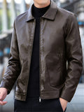 themeisles Jacket Men's Fall New Trend of Handsome Youth Casual Lapel Work Motorcycle Soft Leather Jacket