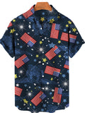 themeisles Men's Summer Fashion Casual Flag Pattern Print Independence Day Shirt Men's Vacation Beach Cardigan Shirt