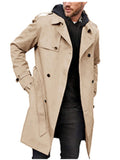 themeisles Autumn New Solid Color Long-sleeved Side Seam Pockets Trench Coat Men's Lapel Slim Double-breasted Casual Jacket