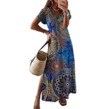 themeisles Spring Summer New Loose Leisure Printed Short Sleeve Dress for Women