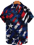 themeisles Men's Summer Fashion Casual Flag Pattern Print Independence Day Shirt Men's Vacation Beach Cardigan Shirt