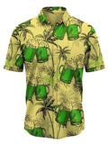 themeisles Men's Shirt Summer Hawaiian Shirt Graphic Prints Beer Leaves Turndown Yellow Pink Army Green Navy Blue Blue Street Casual Short Sleeves Button-Down Print Clothing Apparel Tropical Fashion Hawaiian