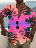 themeisles Men's Shirt Summer Hawaiian Shirt Graphic Shirt Aloha Shirt Scenery Stand Collar Light Pink Yellow Black / Purple Pink Sky Blue 3D Print Outdoor Casual Short Sleeve Button-Down Print Clothing Apparel