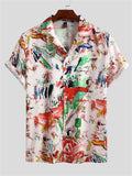 themeisles Summer New Trend Fashion Men's Short-sleeved Printed Shirt Summer Hawaii Beach Men's Shirt White, Black Shirt