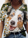 themeisles V-neck T-shirt Puppy Print Pattern Large Size Women's S M L XL 2XL 3XL 4XL 5XL