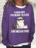 themeisles Women's Sweatshirt Pullover Active Streetwear Black Blue Purple Cat I HAD MY PATIENCE TESTED Sports Round Neck Long Sleeve S M L XL XXL 3XL