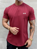 themeisles Men's Slim Show Muscle Round Hem Cotton Spring Summer Solid Color Training Slim Sports Short Sleeve T-Shirt