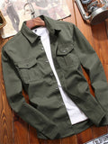 themeisles Men's Shirt Work Shirt Button Up Shirt Summer Shirt Cargo Shirt Army Green Blue Khaki Long Sleeve Plain Turndown Casual Daily Clothing Apparel Cotton Simple