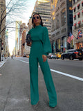 themeisles Women's Basic Fashion Streetwear Party Daily Crew Neck Green White Black Jumpsuit Solid Color Zipper Lantern Sleeve