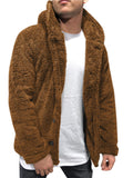 themeisles mens fuzzy sherpa jacket hoodie fluffy fleece open front cardigan button down soft coat fall outwear winter warm thicken lined jackets with pocket for men brown