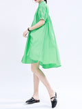 themeisles Solid Color Pleated Asymmetric Short Sleeves Loose Stand Collar Shirt Dress Mini Dresses