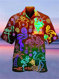 themeisles Men's Shirt Summer Hawaiian Shirt Camp Shirt Graphic Shirt Aloha Shirt Fluorescent Turndown Light Purple Green Purple Yellow Red 3D Print Street Casual Short Sleeve 3D Button-Down Clothing Apparel