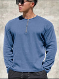 themeisles Men's Pullover Long Sleeve Half Zip Waffle Top Sports Casual American Design T-Shirt Trendy Solid Color Long Sleeve