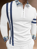 themeisles Men's Collar Polo Shirt Golf Shirt Letter Graphic Prints Standing Collar Blue White Outdoor Work Long Sleeve Patchwork Braided Clothing Apparel Cotton Sports Fashion Business Retro / Club / Beach