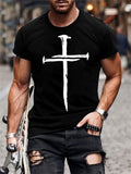 themeisles Men's Slim Cross 3D Print Round Neck Casual Sports T-shirt