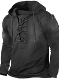 themeisles Men's Outdoor Vintage Drawstring Hooded Long Sleeve T-Shirt