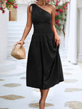 themeisles Solid Color Sleeveless One-shoulder Midi Dresses