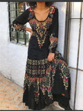 themeisles Spring and Summer Printed Round Neck Long Stitched Long Sleeved Dress