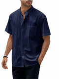 themeisles Men's Summer Short Sleeve Pocket Cotton Shirt Button Vintage Beach Casual Top