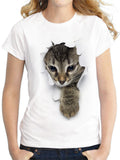 themeisles White T-shirt Cat Print Short Sleeve Loose Ladies Top S M L XL 2XL 3XL 4XL