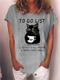 themeisles Women's Short-sleeved T-shirt Cats Drinking Coffee Letter Print Women's Tops Round Neck Loose Summer