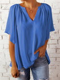 themeisles Summer Loose V-neck Tops Casual Women's T-shirt Chiffon Shirt